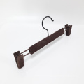 Plastic Velvet Pants Hanger with Round Hook in Brown Color